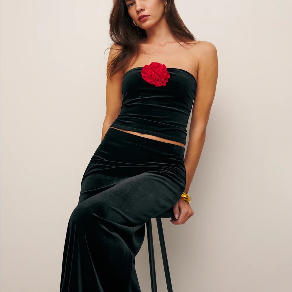 Reformation ‘Adalynn Knit Two Piece’ Set in Black Velvet